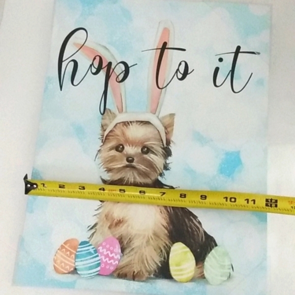 Easter Yorkie Puppy Bunny Ears & Patterned Eggs Stretched Canvas Wall Art NWOT - Picture 8 of 8